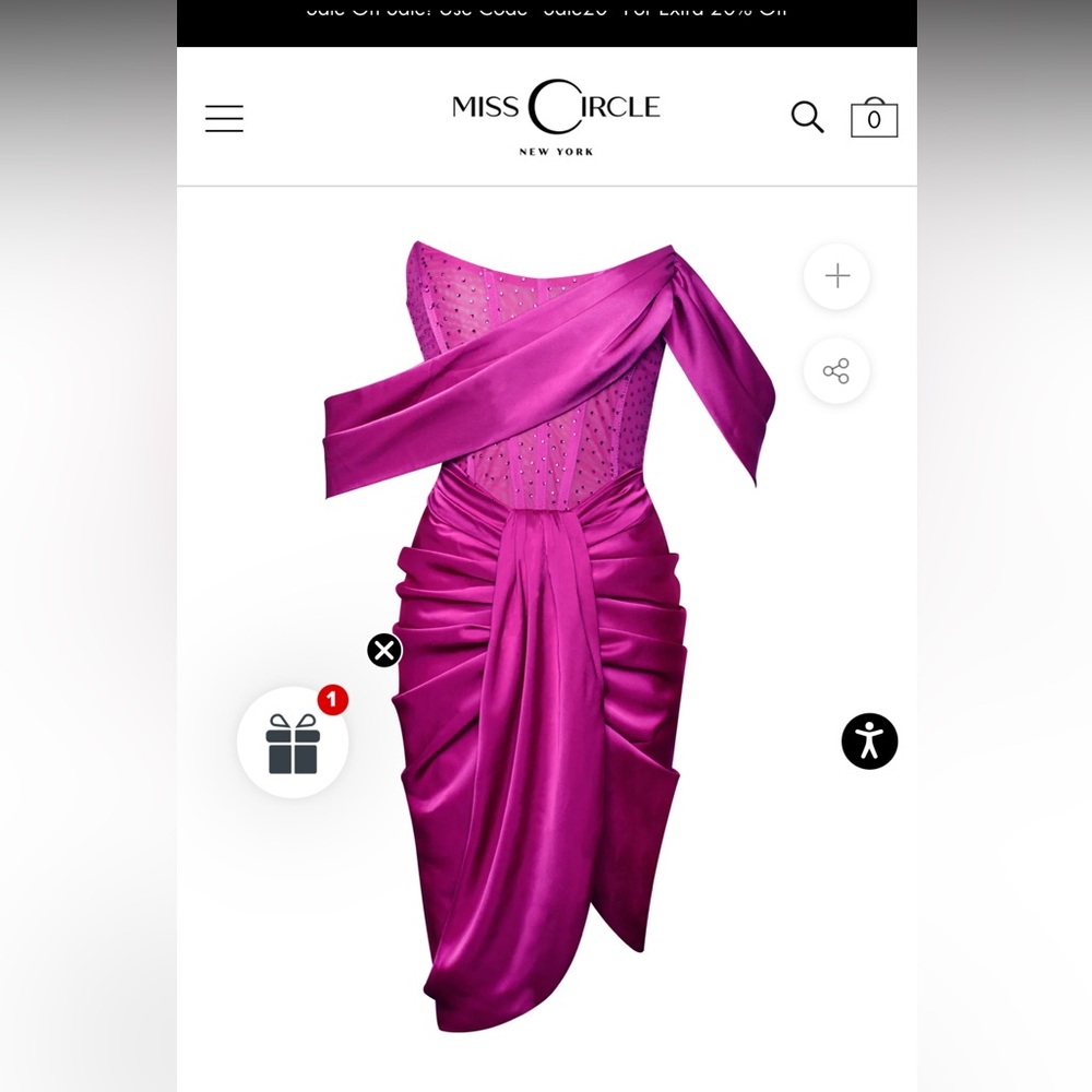 Miss Circle Darlene Fuchsia Off Shoulder Corset Satin Dress With Crystals